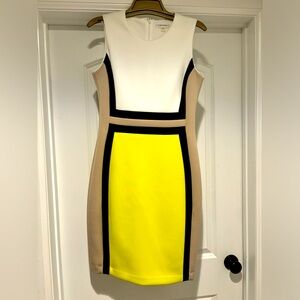 CALVIN KLEIN Color Block Dress (White, Yellow, Tan)